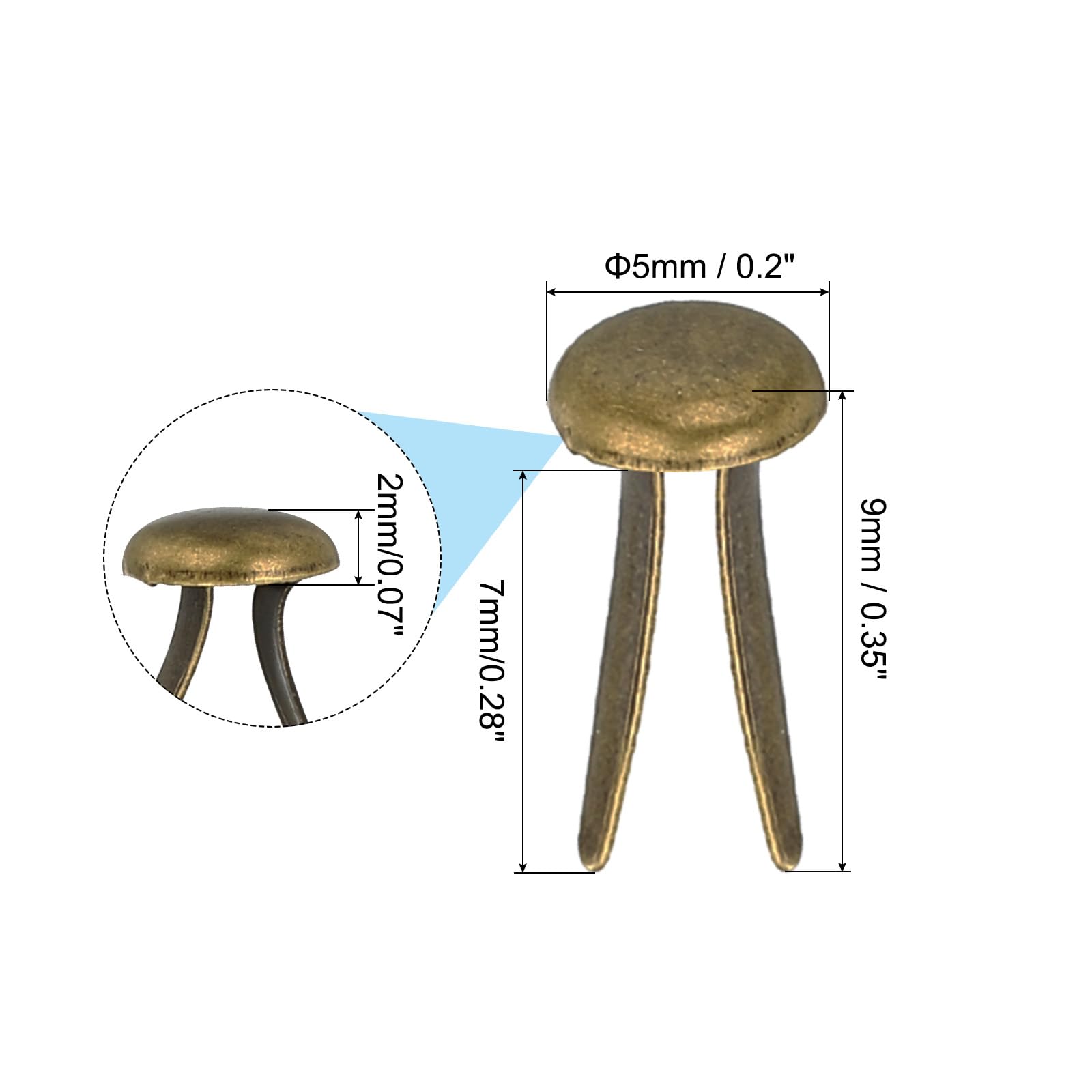 PATIKIL Fermacarte in Ottone Carta Spaccata Mini Chiodi Metallici Tondi Placcati per Artigianato Scrapbooking, Bronzo, 5 x 9 mm
