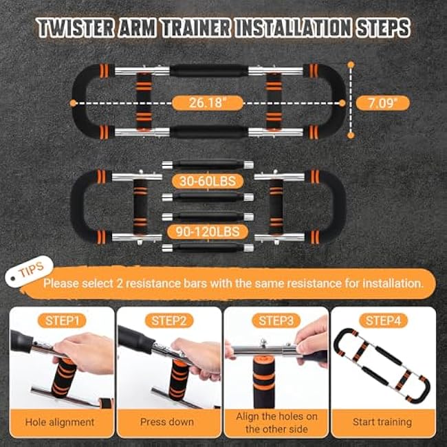 Twister Arm Trainer, Adjustable 6 Resistance Levels(30-120lb) Twister Arm Chest Exerciser with 4 Springs & Poster for Men & Women, Chest Workout Device Equipment for Chest Clip Muscle & Arm Strength