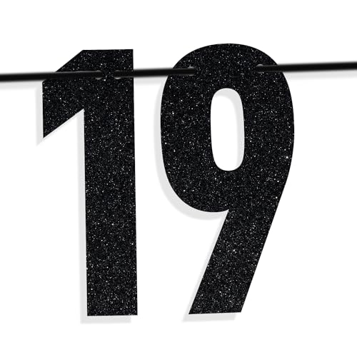 Image of Black Glitter Holy Sh*t You're 19 Banner, Happy 19th Birthday /Cheers to 19 Years, Funny 19th Birthday Party Decorations Supplies