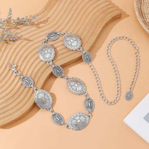 DTWAWA Western Cowgirl Chain Belts for Women Waist Links Adjustable Metal Boho Concho Belt for Dresses Jeans4