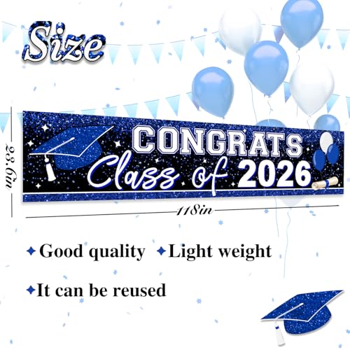 Image of 2026 Graduation Yard Sign Large Congrats Grad Banner Blue Class of 2026 Banner for Graduation Party Decorations 2026 (Blue)