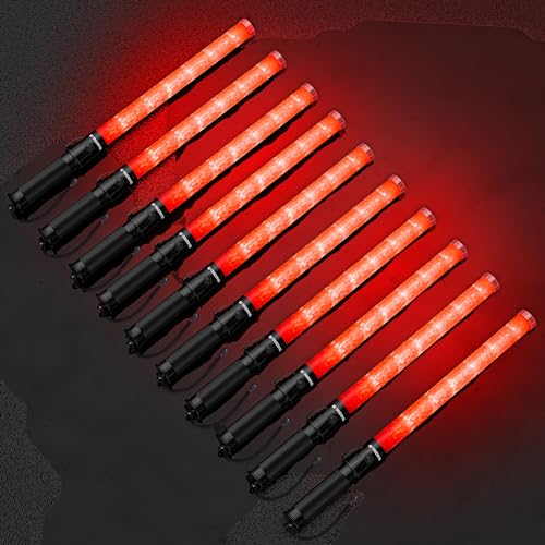 Image of E-riding 10 Pack 21 Inch Safety Air Traffic Control Wand, Signal Traffic Safety Baton Led Light with 3 Flashing Modes for Parking Guides, Using 2 C-Size Batteries (Not Included)