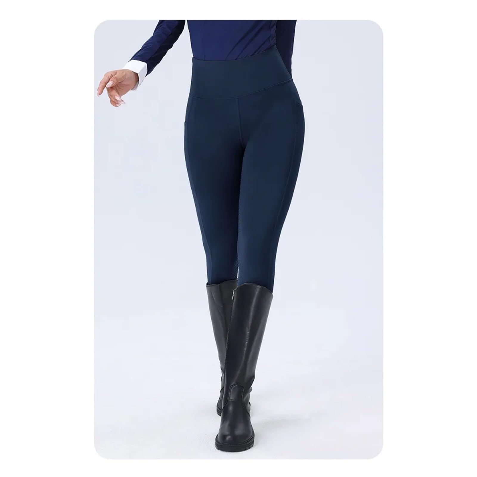 Pantalones de equitación mujer Pantalones de equitación antideslizantes con bolsillo lateral doble, cintura alta elástica y ajuste ceñido Jodhpurs de silicona para mujer con asiento comple(Blue,S)