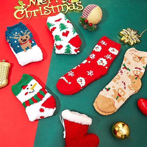 Image of Hercicy Bulk Christmas Fuzzy Socks for Women Men, Fluffy Winter Warm Crew Socks