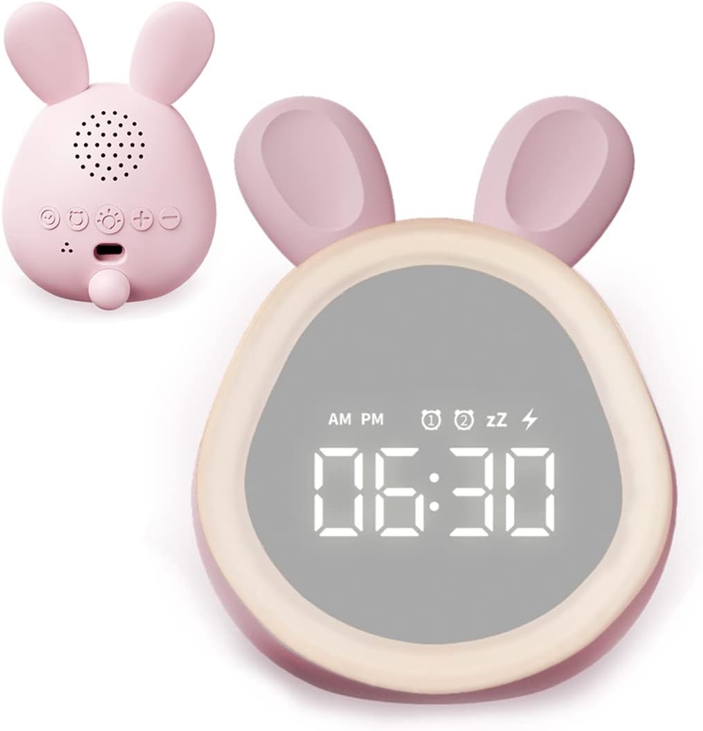 Cute Bunny Alarm Clock for Kids,Digital Alarm Clock with Night Light