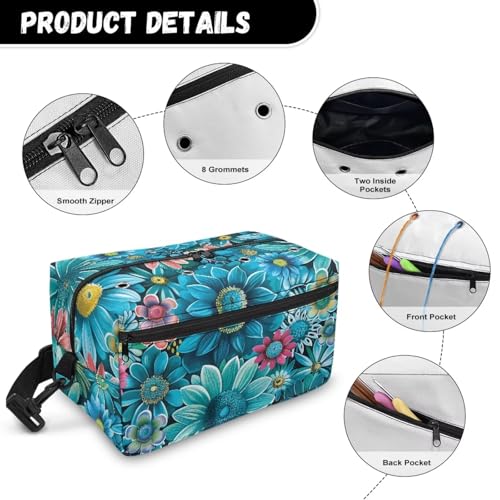 Image of Drnuikhe Blue Sunflower Portable Yarn Storage Bag for Knitting Kit, Large Crochet Bag Tote Gift Yarn Holder Case for Carrying Projects, Knitting Needles