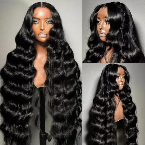 BELE 13x6 Full Lace Front Wigs Human Hair HD Transparent Body Wave Lace Front Wigs Human Hair Upgraded 14A Pre Plucked Bleached Tiny Knots Full Lace Frontal Wig 180 Density Natural Black 26 Inch - Image 4