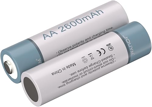 Miniatura 2 de Paquete de 2 pilas AA recargables con botón superior de 2600 mAh, alta capacidad, 1.2 V, NiMH, baja autodescarga, doble A, recarga hasta 1000 veces