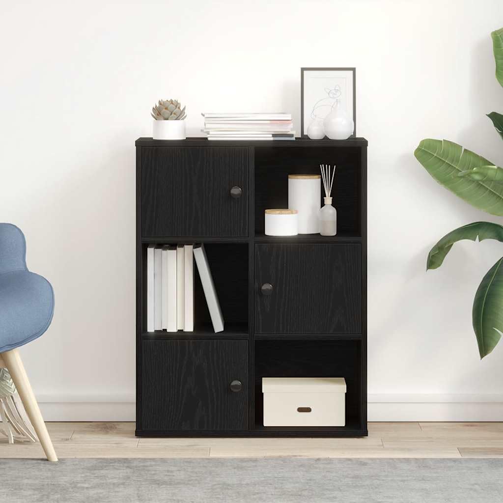 Bücherregal Schwarz Eichen-Optik Holzwerkstoff 60x24x76,5 cm Wandregal mit Flexibler Tür, Stauraum für Bücher, Büro und Sammlungen