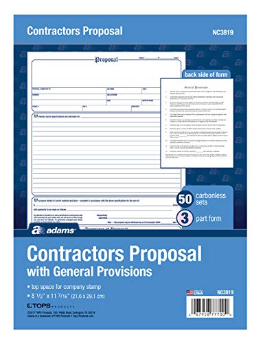 adams contractor39s proposal forms 85 x 1144 inch 3-part carbonless 50-pack white canary and pink nc3819