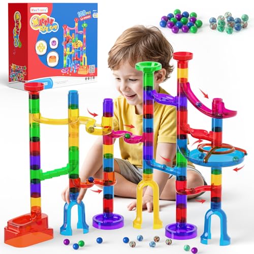 Marble Run Kit for Kids,Upgrade Marble Maze Kit 16mm Marbles 109pcs Building Blocks STEM Learning Toys Christmas Birthday Gift for Kids Aged 3-12