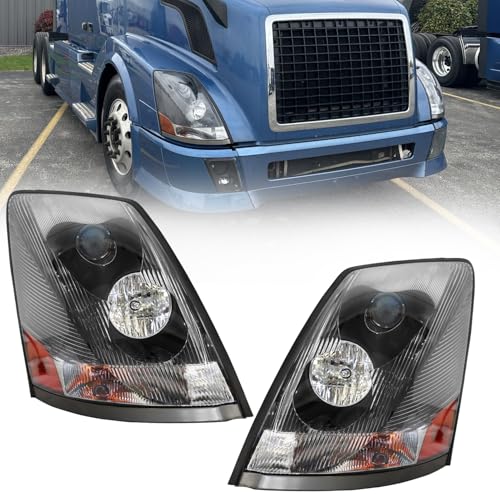 Sunhua Headlights Fit for 2004-2018 Volvo VNL VNM 2004-2015 Volvo VN Halogen Headlamp Headlights Black House Left Driver & Right Passenger Side (A pair of headlight)