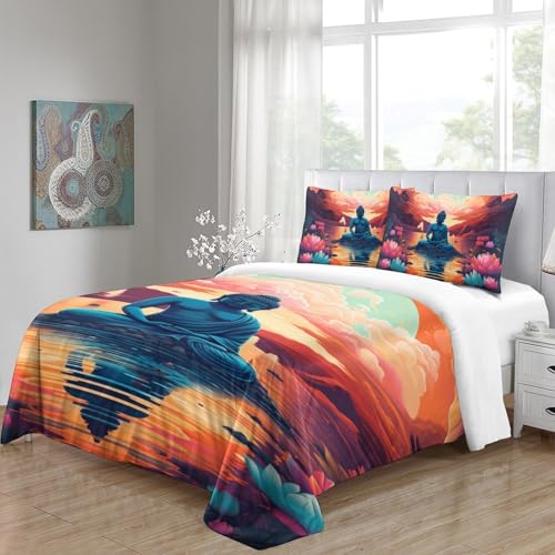Literie Bouddha 3D microfibre parure 3pcs housse de couette single - 5