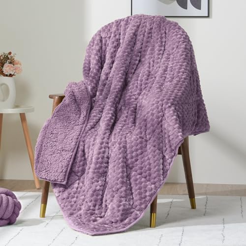 Wemore Fleece Weighted Blanket for Adults (60" x 80" 20lbs, Purple), Dual Sided Cozy Soft Sherpa Heavy Blanket, 3D Imitation Turtle Shell Warm Jacquard Flannel Weighted Blankets for Couch and Bed