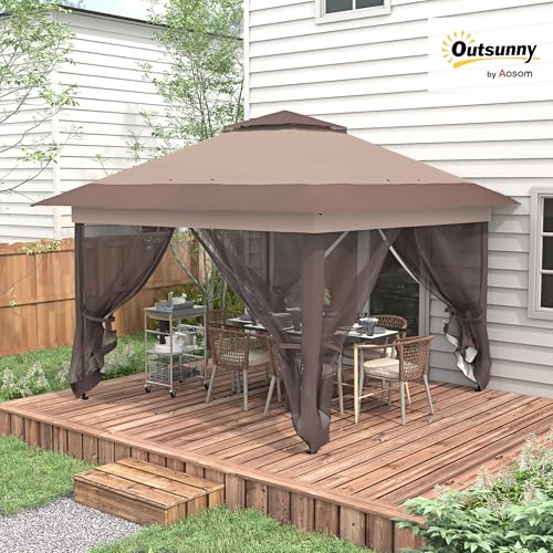 Outsunny 3.6 x 3.6 m Pop up Gazebo with Netting and Wheeled Carry Bag, UPF50+ Height Adjustable Party Tent Instant Canopy Sun Shade Shelter, Khaki - Image 2