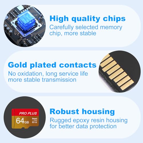 Micro SD Karte 64GB, 2 Pack Speicherkarte Micro SD Card mit Adapter Mini Karte UHS-I C10 A1 TF Speicherkarten Microsd für Smartphones, Tablets, Mobiltelefon, Kamera, Auto Audio, Spielkonsole, Drohnen