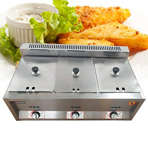 Commercial Countertop Gas Fryer - Deep Fryer 3 Wells Stainless Steel 6L Gas Fryer #TOP5
