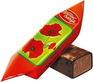 Krasnyi Mak - Red Poppy, Chocolate Candy Glazed Praline with Chopped Caramel, Gourmet Bars 8.8oz/250g Krasniy Mak, Delicious, Flavorful Sweets Bulk Gourmet Candy