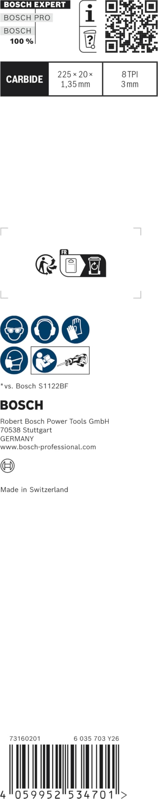 Bosch Professional 1x Lame per Seghe Universali Expert `Vehicle Rescue` S 1157 CHM per Vetro, Acciaio Resistente, Lunghezza 225 mm, Accessorio Sega Universale