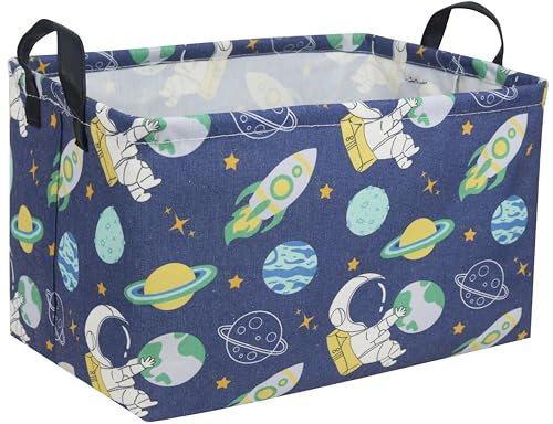 Image of Sanjiaofeng Rectangular Kids Basket Space Storage Bins,Boys Basket Organizer.Waterproof PE Coating Storage with Handles.Clothers,Toys,Books,Kid's Gifts Storage. (Astronaut) 