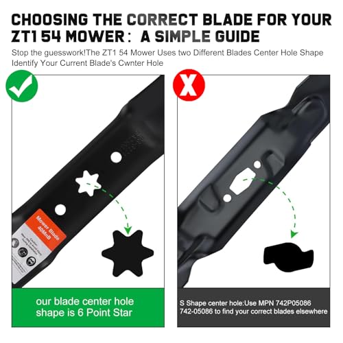 Image of Grasscool 942-05056A Cub Cadet 54 inch Deck ZT1 Mower High Lift Blades | Fit Ultima ZT2-46 XT1-46 XT2 RZT54 490-110-C143 Replacement Parts,Zero Turn Lawn Tractor,6 Star Bagger Sharp Cuts Mows Grass