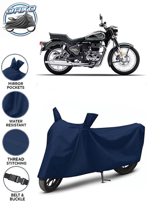Image of Waterproof Bike Cover for Royal Enfield Bullet 350 | All Weather Protection from Rain, Dust, UV Rays & Scratches with Mirror Pockets & Buckle Belt | Bullet 350 Bike Cover