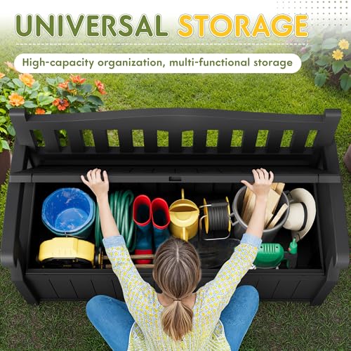 Image of Greesum 80 Gallon Deck Box Storage Bench, Patio Furniture, Dark Black