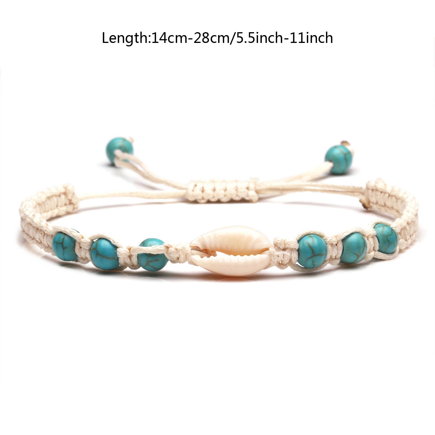 2 sztuki bransoletek w stylu boho, turkusowa, z kamienia naturalnego, ręcznie tkana, regulowana, na lato, hawajską plażę, biżuteria dla dziewcząt i kobiet, einstellbar, Skorupa naturalna i
