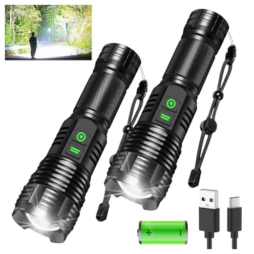 2Pack Rechargeable Flashlights, 100000 High Lumens Super Bright Led Tactical Flashlight with 5 Modes, High Power Waterproof Dual Button/Dual interfaceFlashlight for Emergency, Outdoor, Camping