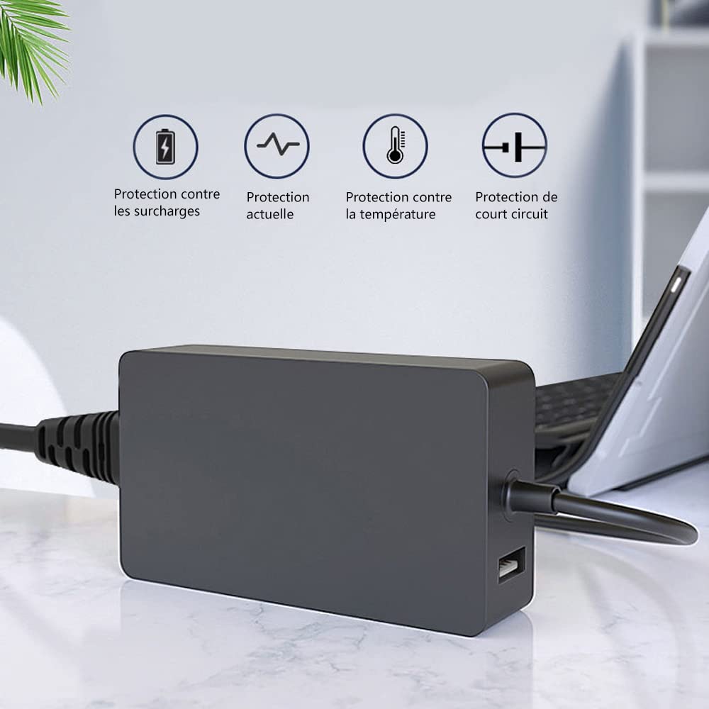 Alimentatore Kingdo 44W Per Surface Pro 3/4 E Surface Book – Caricatore Da Muro Con Porta USB E Cavo Da 1,88m, Incluso Astuccio Rigido - 3