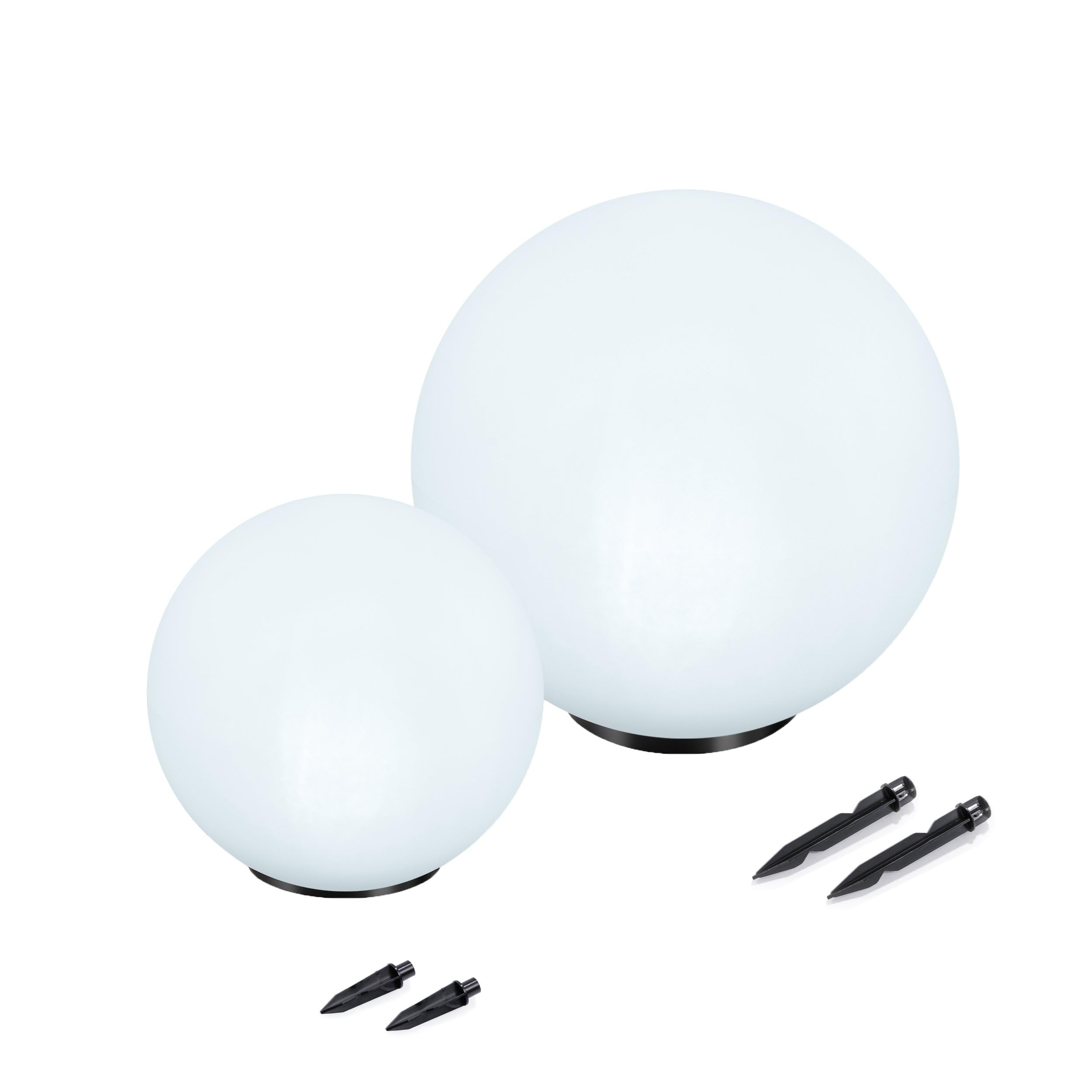 Esotec Solarkugeln für außen Solar Kugelleuchten Garten Basic 2er Set, Leuchtkugeln Garten ⌀20cm & ⌀30cm, 7 Lichtfarben, Farbwechsel, solar kugeln für außen winterfest, 102613
