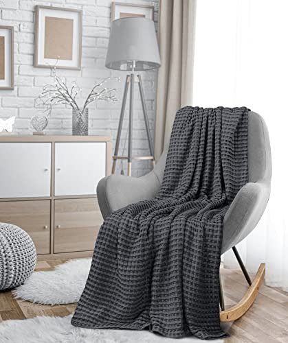 Image of Utopia Bedding 100% Cotton Waffle Weave Blanket Twin Size for Couch Sofa Bed - Lightweight, Breathable Summer Blankets Soft and Cozy, Gifts for Women Home Room Decor (Charcoal, 90x72 Inch)