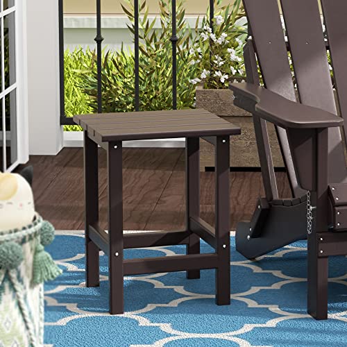 Westintrends Outdoor Side Table, All Weather Poly Lumber Adirondack Small Patio Table Square End Table For Pool Balcony Deck Porch Lawn Backyard, Dark Brown #TOP1