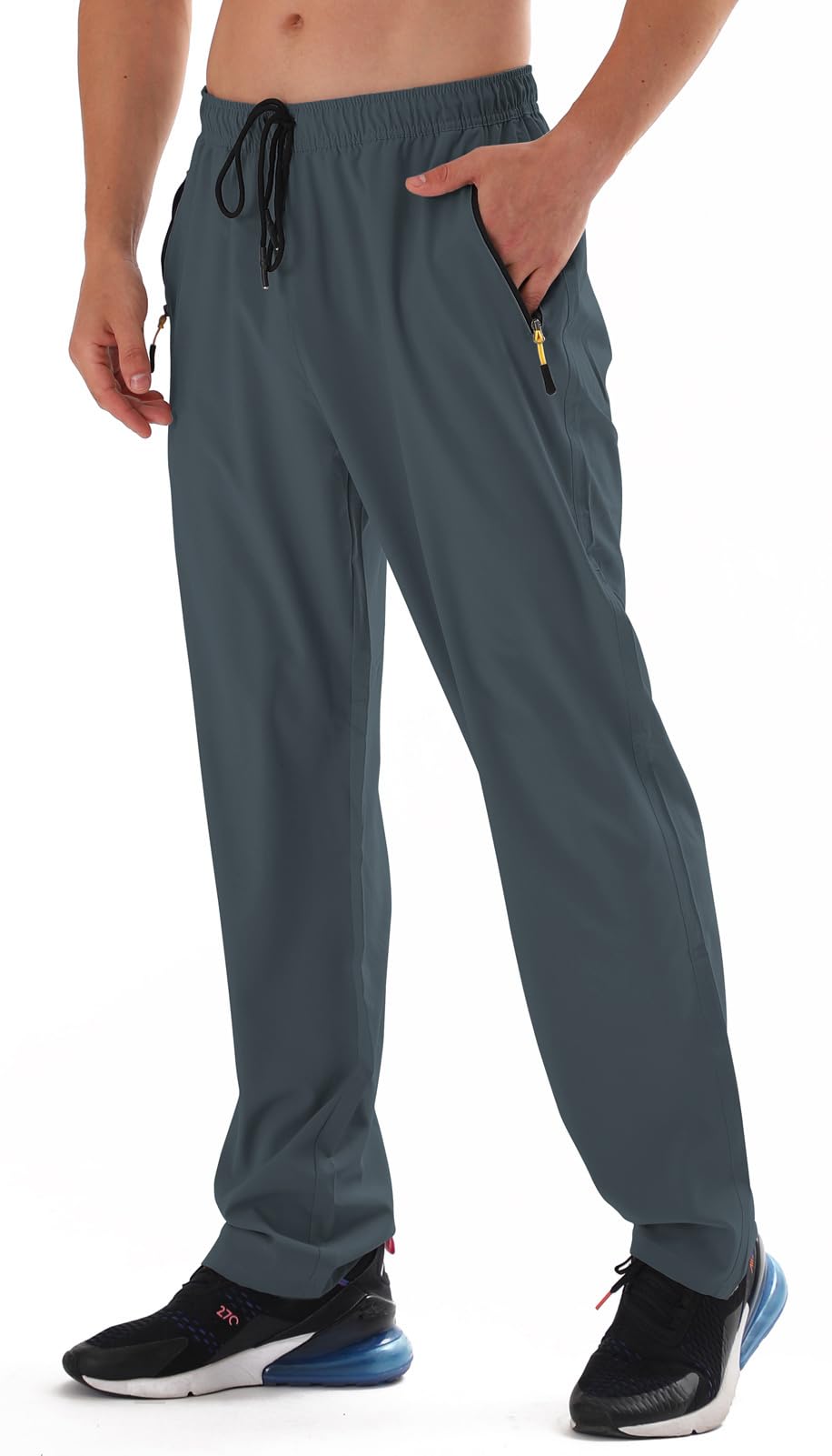 Men's Elastic Waist Hiking Pants Water Resistant Quick-Dry Lightweight Outdoor Sweatpants with Zipper Pockets
