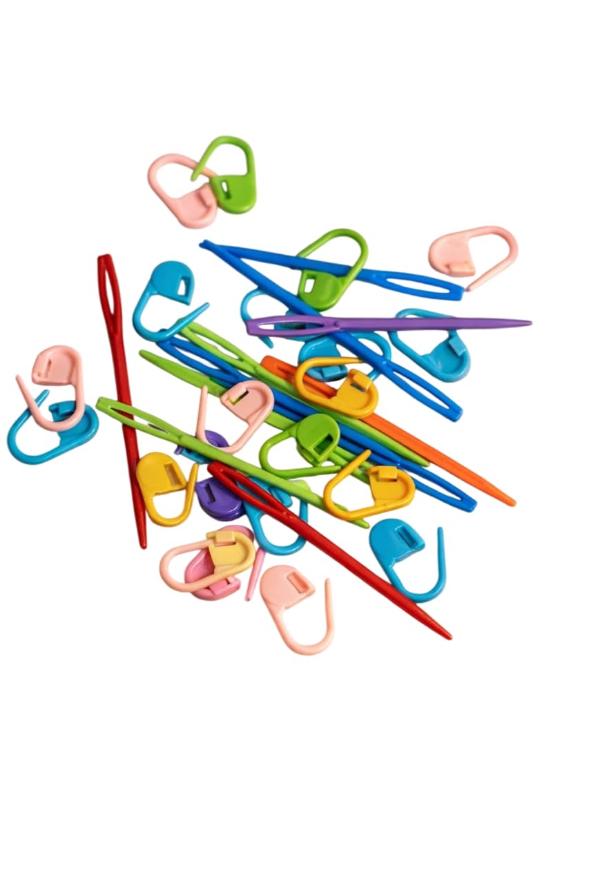 Yarn Plastic Needles and Stitch Markers Set, Colorful Knitting Accessories, 10 Stitch Marker and 6 Plastic Yarn Niddle-picture-10