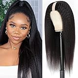 U Part Human Hair Wig Kinky Straight U Part Wig for Black Women Gulueless Yaki Kinky Straight Human Hair Wig 1x4 U Shape Clip in Wig Brazilian Virgin Hair 150% Density Natural Color 22 Inch