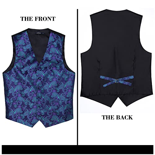 Image of HISDERN Mens Vest Tie Set 3PC Formal Waistcoat Paisley Floral Jacquard Necktie Pocket Square Suit Vests Wedding Party