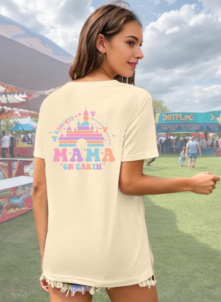 Mom Shirts for Women Happiest Mama On Earth Graphic Tees Funny Mama Shirt Family Holiday Vacation Tops4