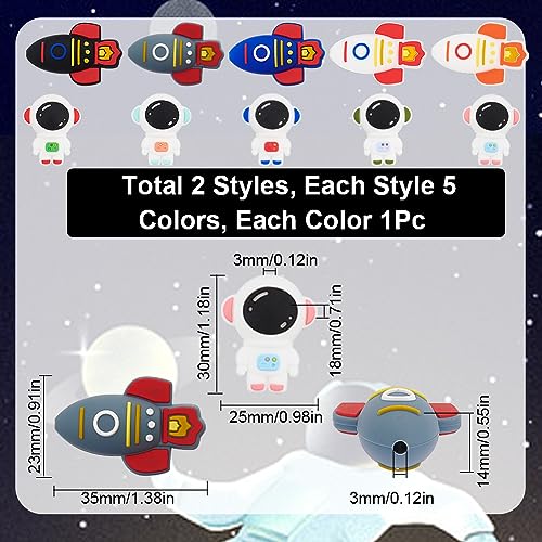 SUNNYCLUE 10 Styles Silicone Focal Cute 3D Astronaut Beads Charms Bulk Cartoon Spaceman Planet Chunky Colorful Rubber Beads for Beaded Pens Lanyards Keychain - Image 2