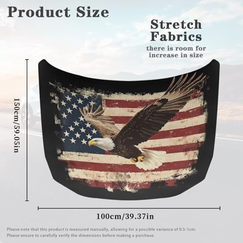 Image of Bald Eagle American Flag Style Car Hood Cover Stretchable Car Hood Protector Waterproof Sun Proof 4th of July Patriotic Decorations Easy Installation for Most Sedans SUV Trucks Pickup