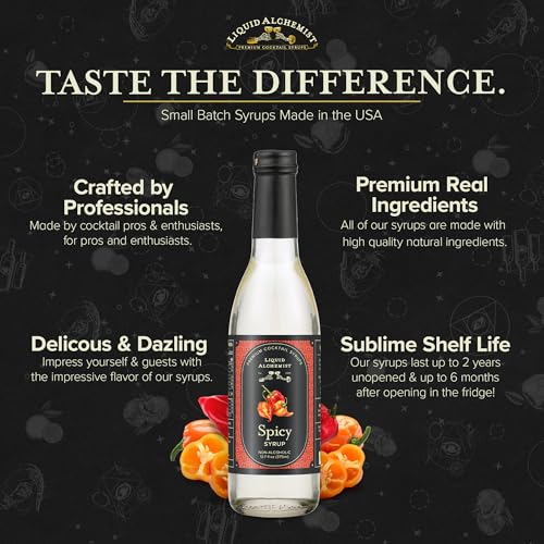 Image of Liquid Alchemist Spicy Habanero Infused Simple Syrup for Cocktails - Real Ingredients Make our Habanero Syrup a Great Spicy Margarita Mix & Paloma Picante - Vegan, Non-GMO Sweet Heat Drink Mix (12.7 oz)