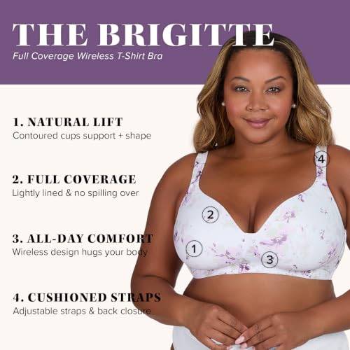 Image of Leading Lady, Brigitte Full Coverage, Wireless, Padded T-Shirt Bra, Ballet Back, Side & Back Smoothing, Wide Straps, 36A-54G