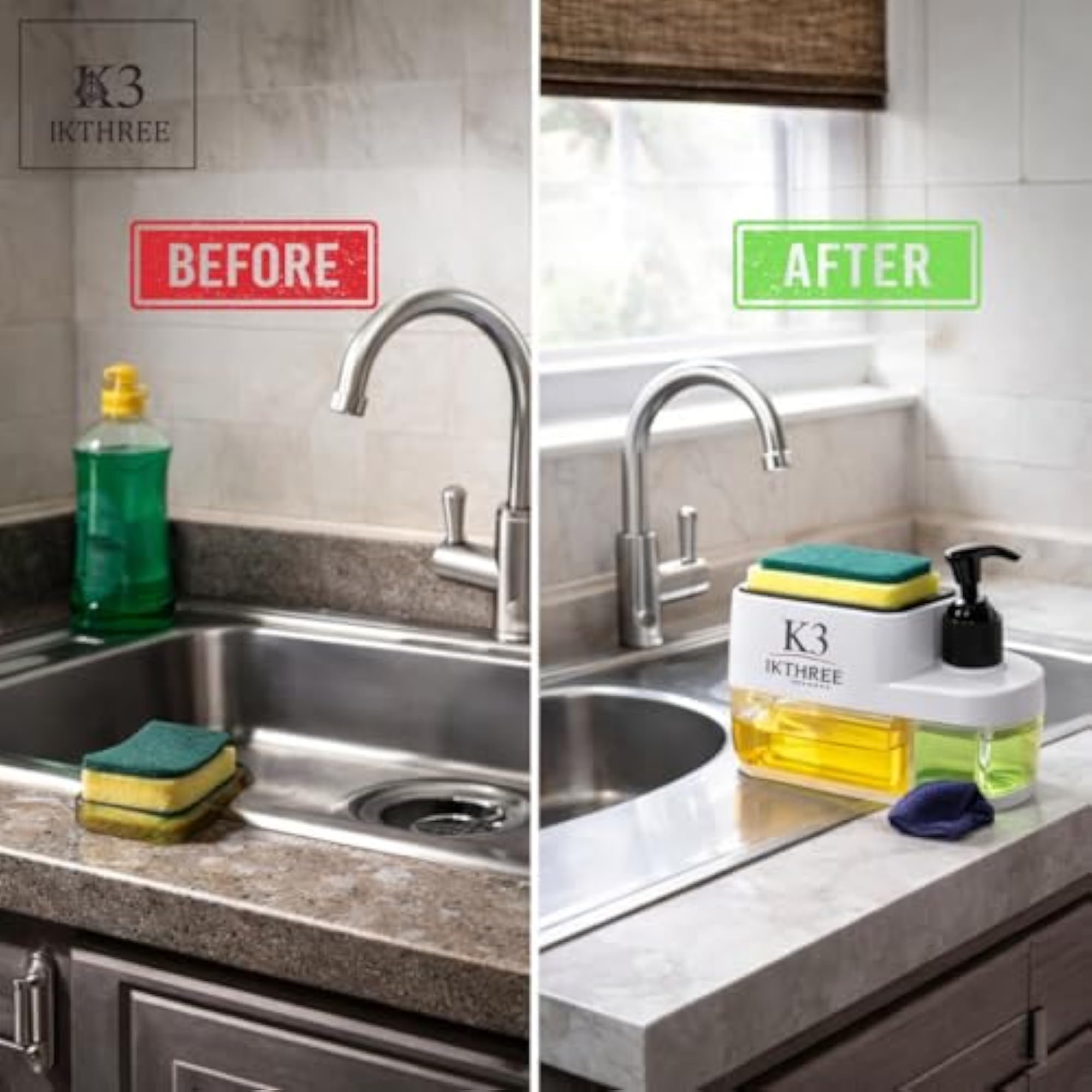 3-in-1 Kitchen Sink Organizer with Soap Dispenser, Green