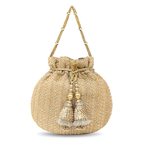 Image of Peora Embroidered Potli Bag for Women Handmade Ethnic Purse Evening Handbags Stylish Bridal Fashion Clutch Bag Gift for Girls (P80C)