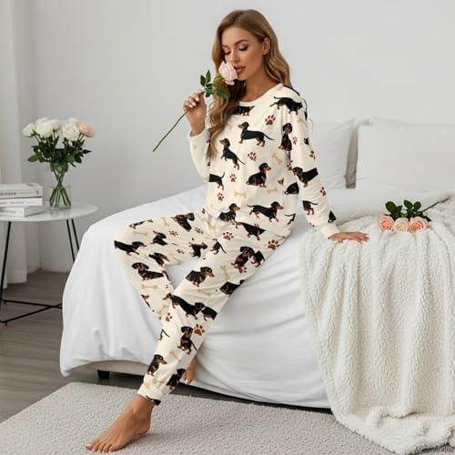 Image of Women's 2 Piece Printed Pajama Set Long Sleeve Sleepwear Set with Long Pants Casual Lounge Sets with Pocket