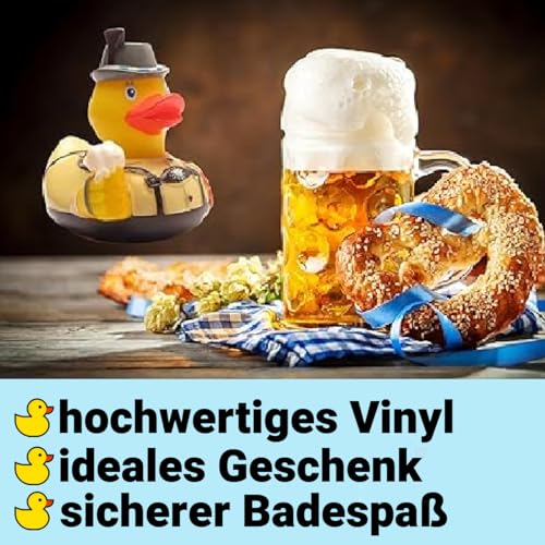 DUCKSHOP I Badeente Bayer mit Brezel I Quietscheente Oktoberfest I L: 7,5 cm I Quietscheentchen I Geschenk für Bayern I Präsent Sammler
