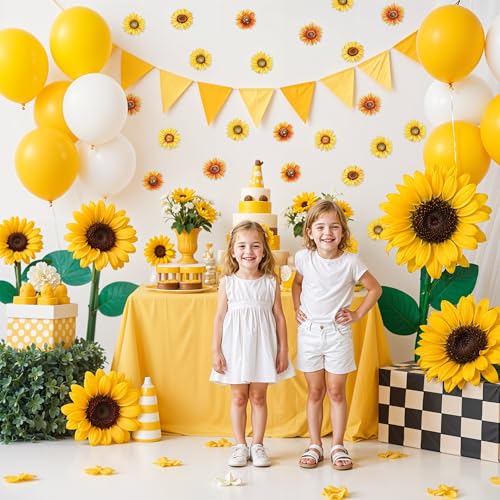 Image of Sunflowers Glitter Cutouts - 100Pcs Summer Flowers Shaped Cut-Outs Spring Paper Die Cut with Glue Points for Summer Holiday Party Baby Shower Home School Classroom Bulletin Border Wall Decorations