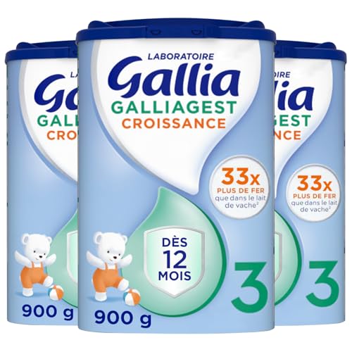 Laboratoire Gallia – Galliagest Croissance 3ème âge – Lait en Poudre pour Bébé – Dès 12 Mois – 78 Biberons – Lot de 3x900g