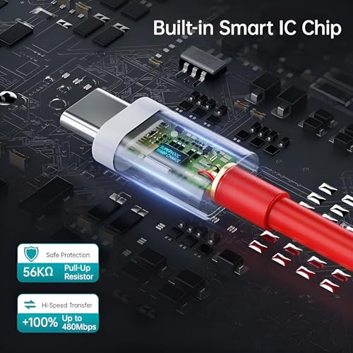 Image of 65W Oneplus Original Type C Supervooc Fast Data Charging Cable for Oneplus 12 /12R /11 /11R /10 Pro /10R /10T /9 /9R /9Rt /8 /Nord Ce4 /Ce3 /Ce 3 Lite /Nord 3 /2 /2T /Ce 2 /Ce2 Lite 5G /Open, Support Warp 65 W Cord, Red