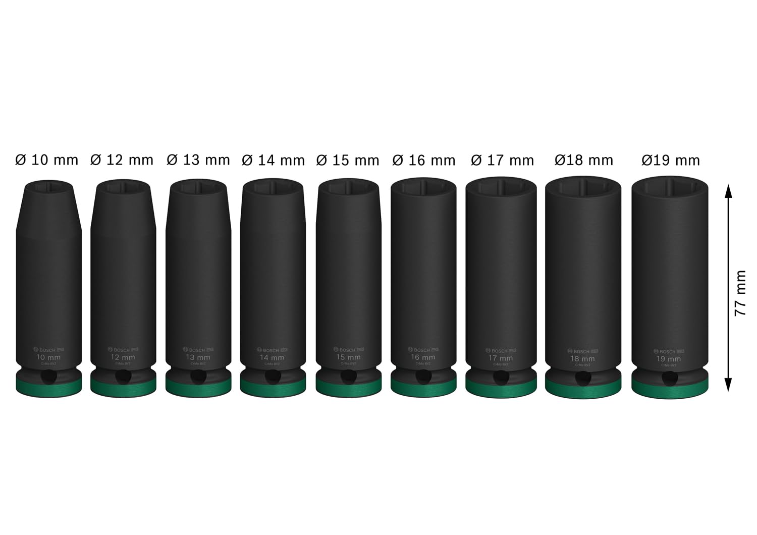 Bosch Set di 9 chiavi a bussola PRO Impact (83 x 36 mm, accessori professionali per trapano e cacciavite)